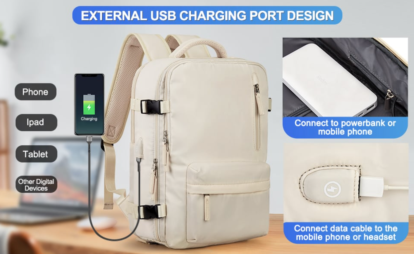 Expanding Travel Backpack With Multifunctional USB Charging